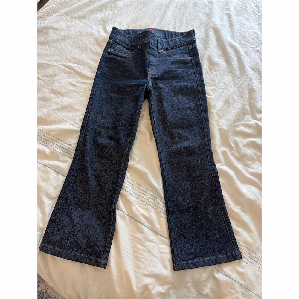 SPANX Kick Flare Jeans Womens Petite M Dark Wash Blue High Rise Pull-On